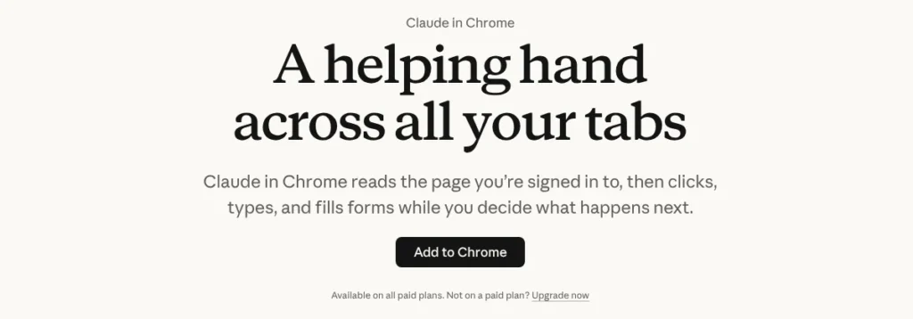 Claude in Chrome official page on claude.com with the Add to Chrome button