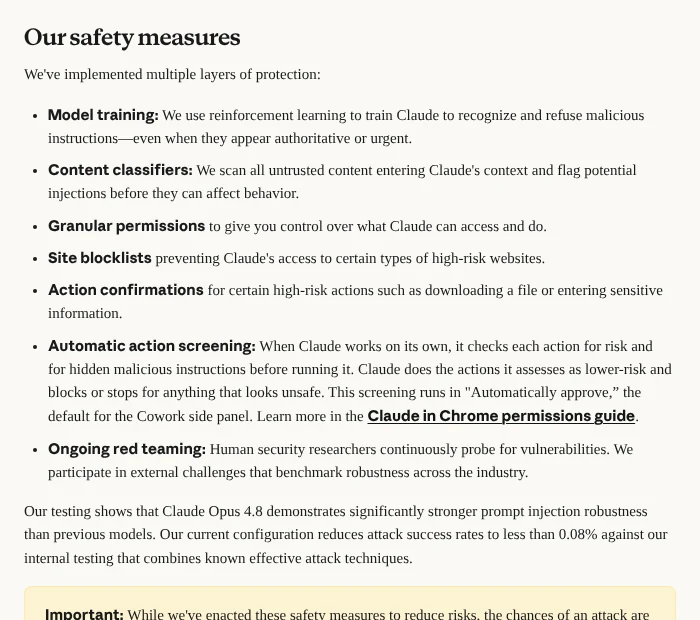 Claude in Chrome safety measures from Anthropic’s help centre