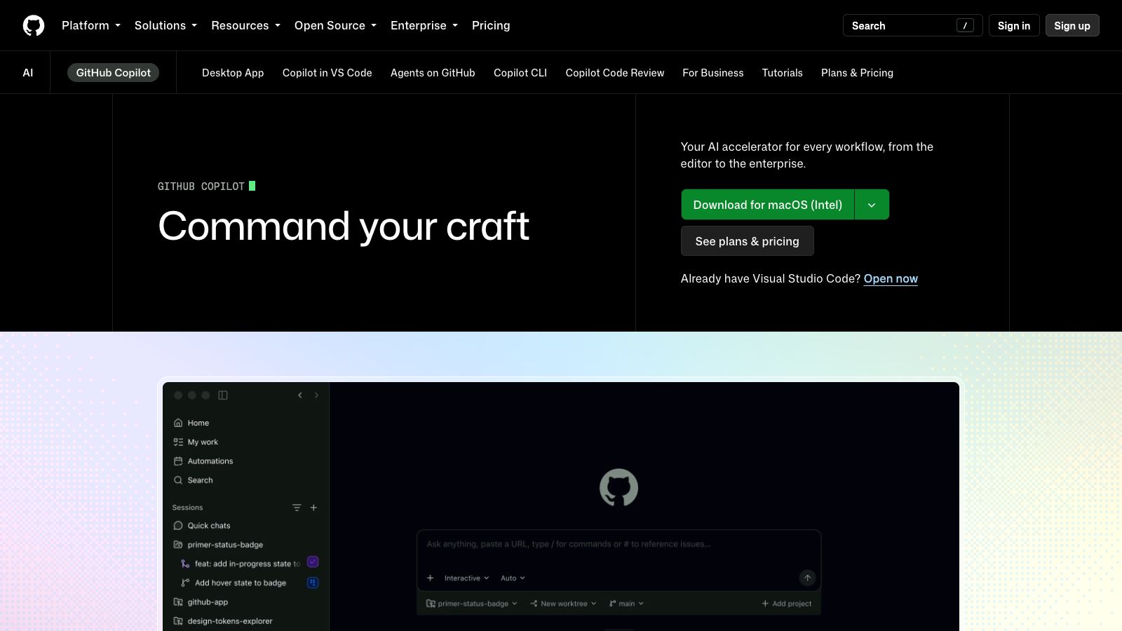 GitHub Copilot Enterprise official homepage screenshot captured October 2026