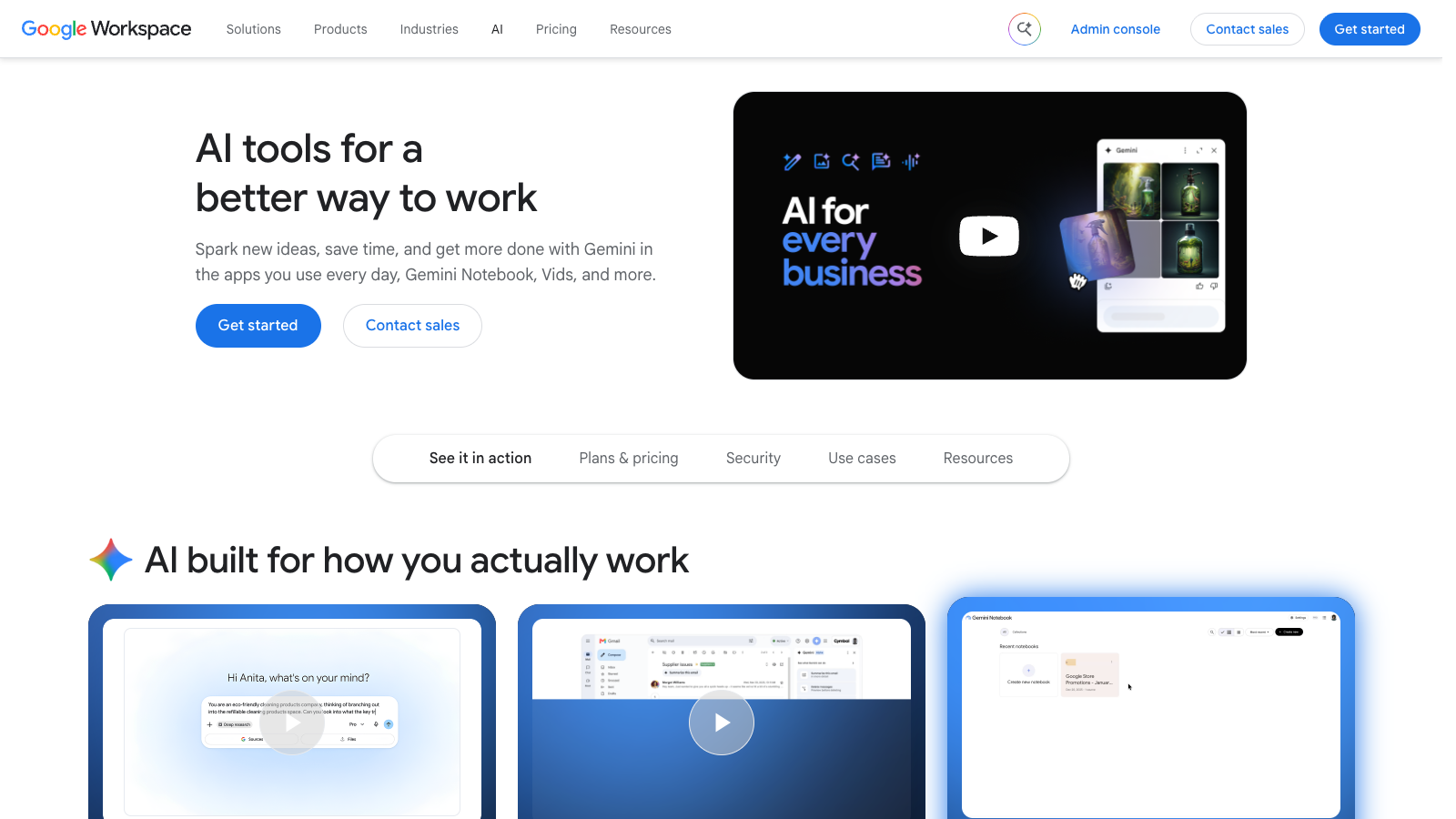 Google Gemini for Google Workspace official homepage screenshot captured October 2026
