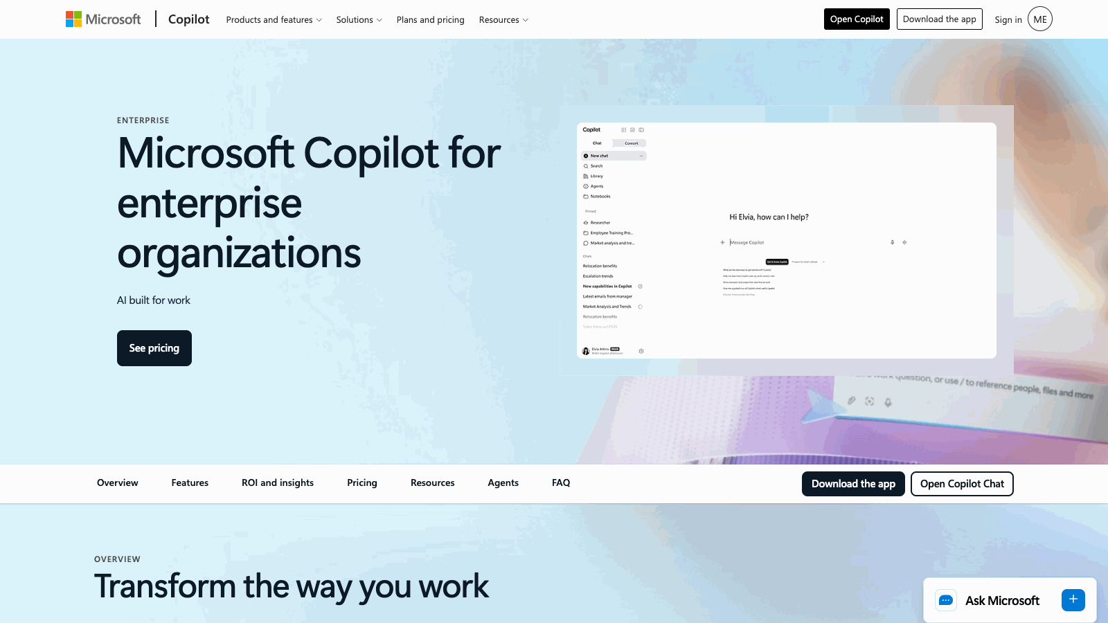 Microsoft 365 Copilot official homepage screenshot captured October 2026