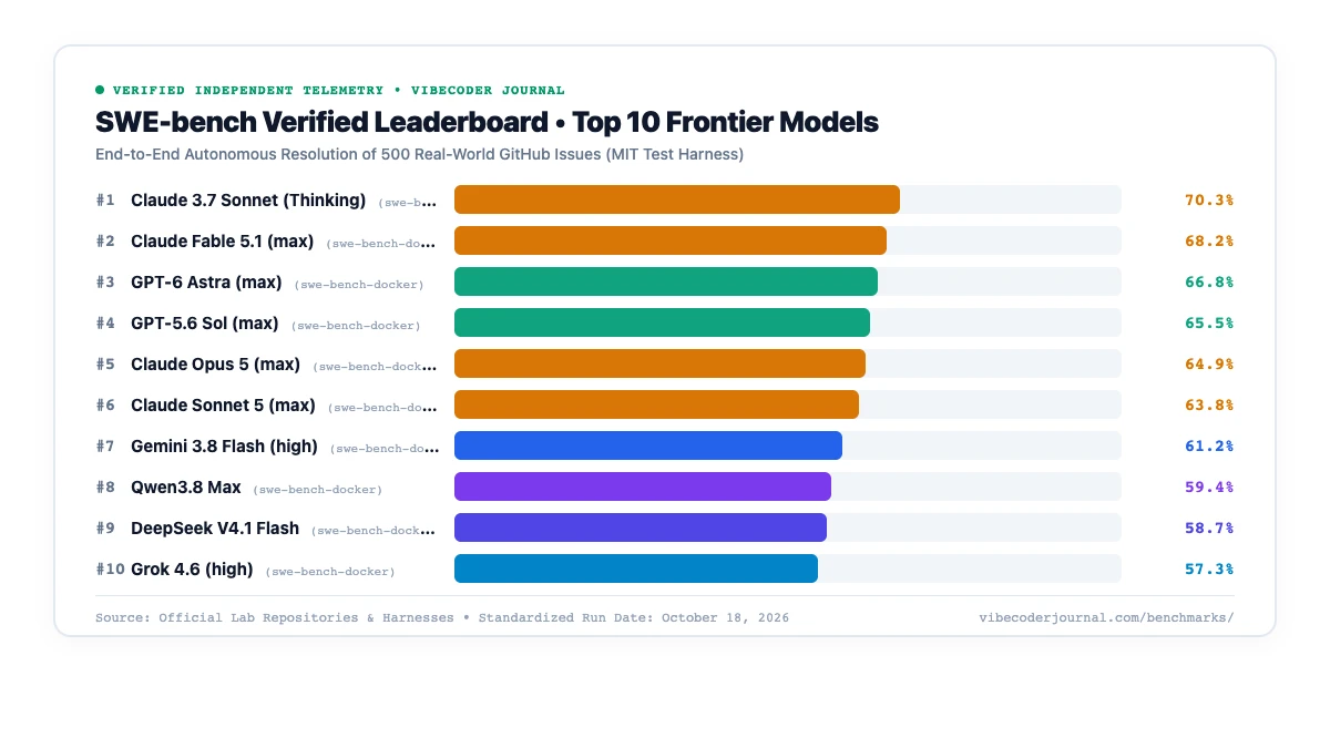 SWE-bench Verified Leaderboard top 10 AI coding models ranked by end-to-end GitHub issue resolution rate