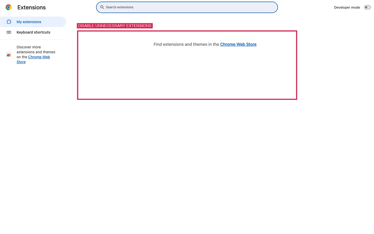 Browser extensions management page with add-on disable toggles highlighted
